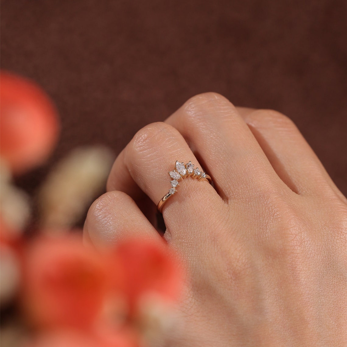0.15 TCW Marquise Curved Moissanite Wedding Band