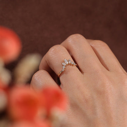 0.15 TCW Marquise Curved Moissanite Wedding Band