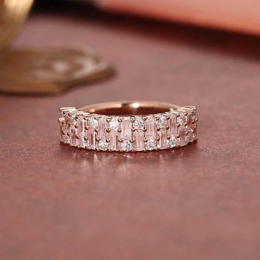 1 TCW Baguette & Round Cluster Moissanite Wedding Band