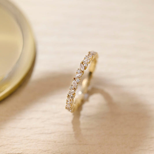 0.1 TCW Round & Marquise Cluster Moissanite Wedding Band