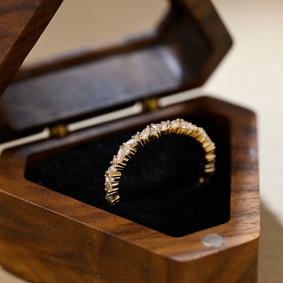 0.1 TCW Round & Marquise Cluster Moissanite Wedding Band