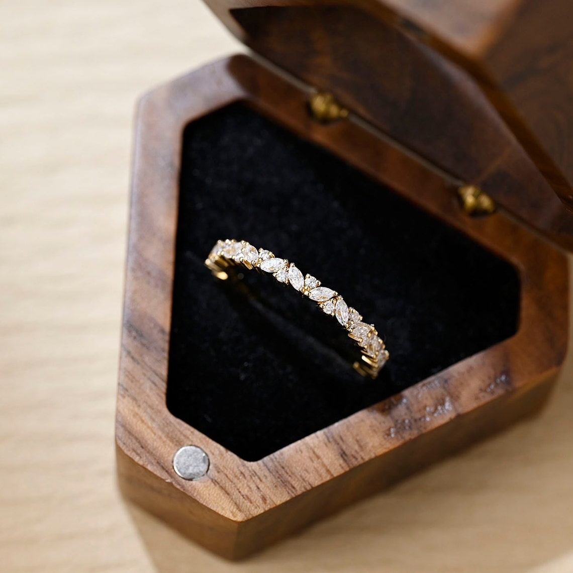 0.1 TCW Round & Marquise Cluster Moissanite Wedding Band