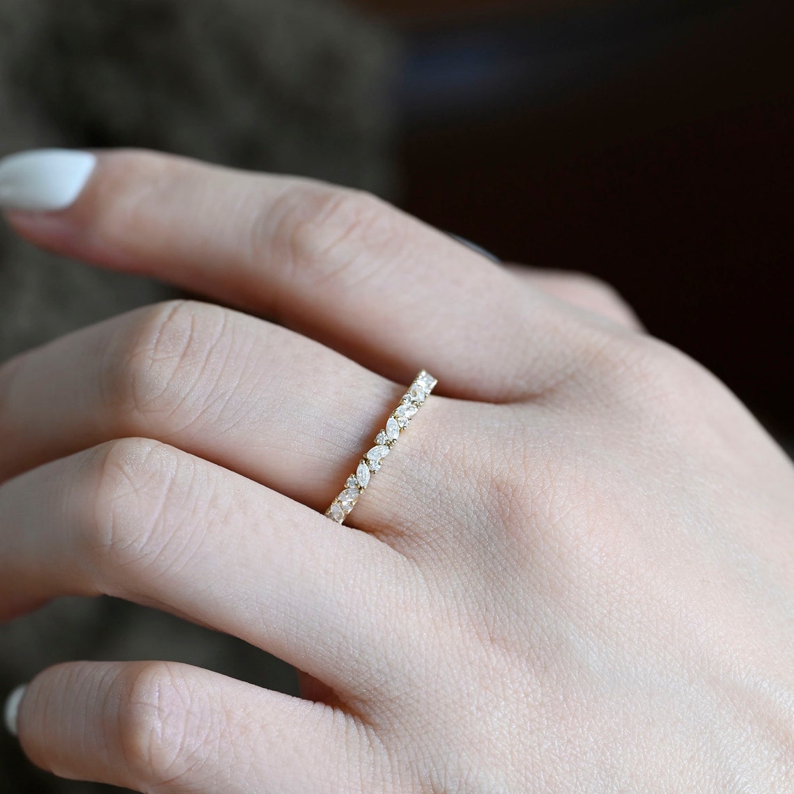 0.1 TCW Round & Marquise Cluster Moissanite Wedding Band