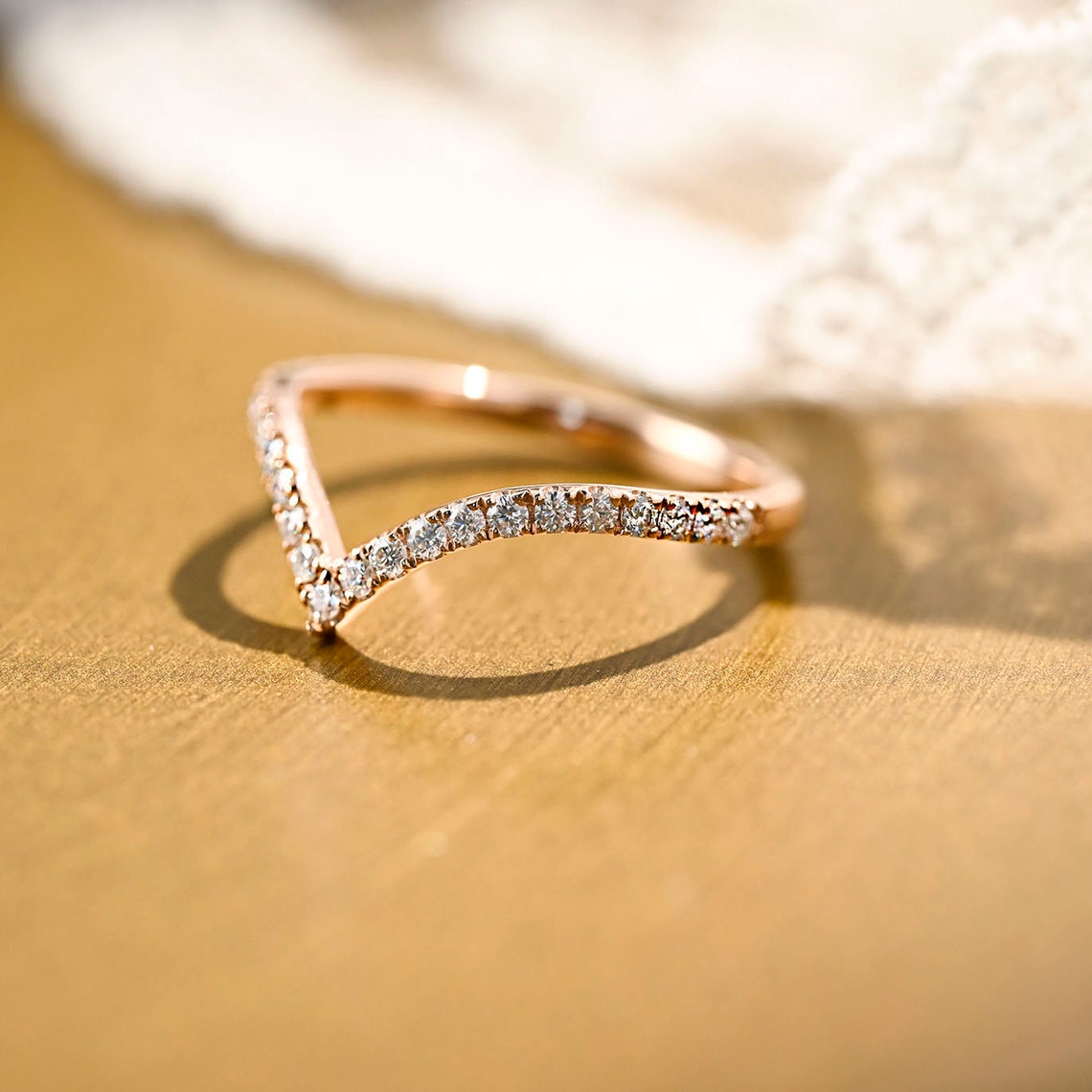 0.3 TCW Round Curved Moissanite Wedding Band