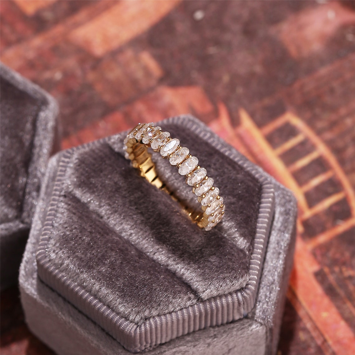 1.2 TCW Oval Full Eternity Moisssanite Wedding Band