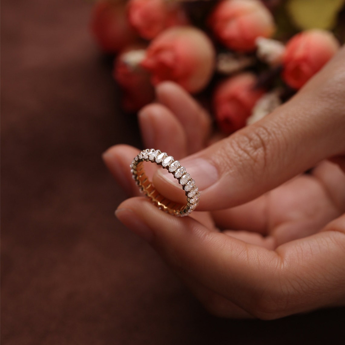 1.2 TCW Oval Full Eternity Moisssanite Wedding Band