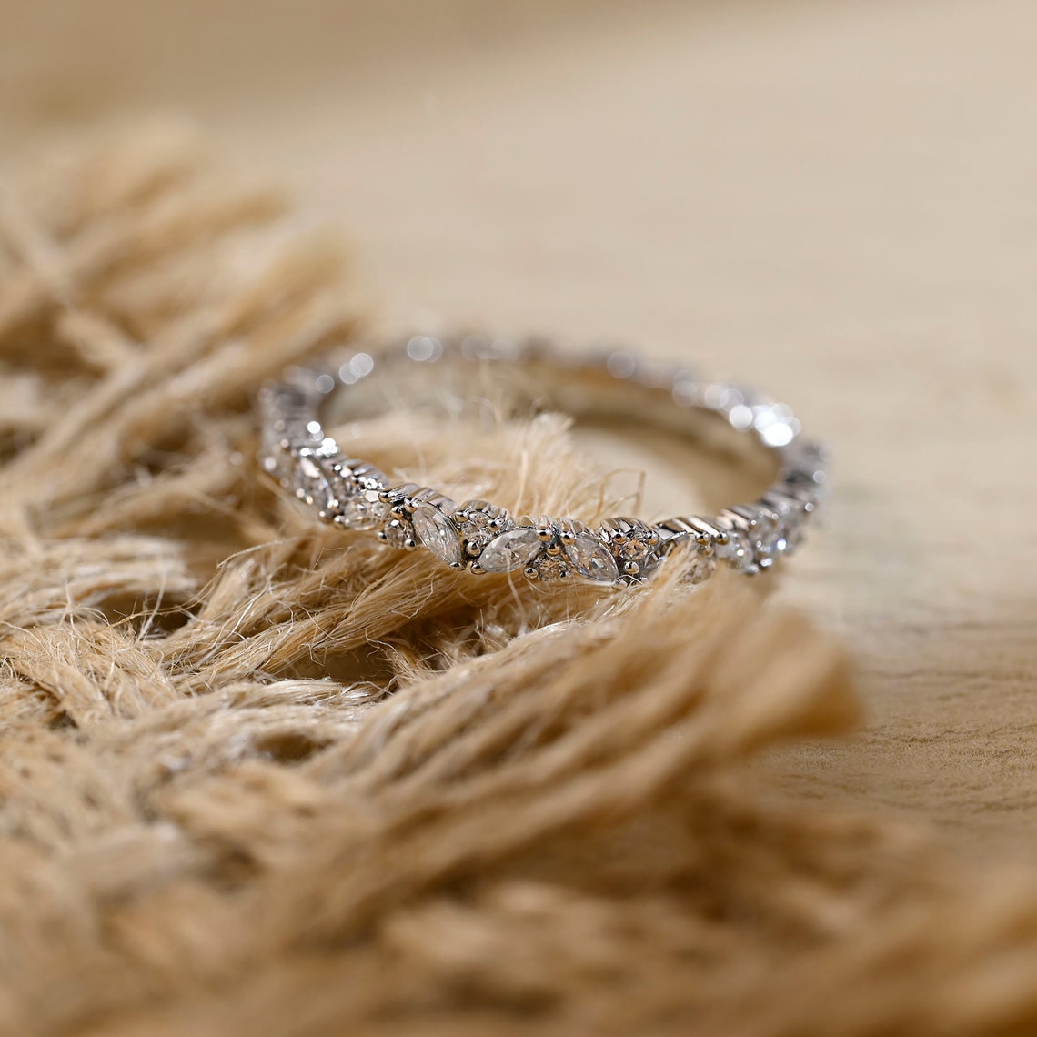 0.3 TCW Round & Marquise Full Eternity Moissanite Wedding Band