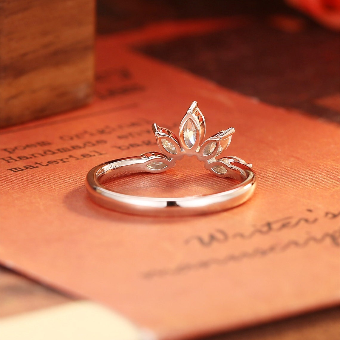 0.15 TCW Marquise Curved Moissanite Wedding Band