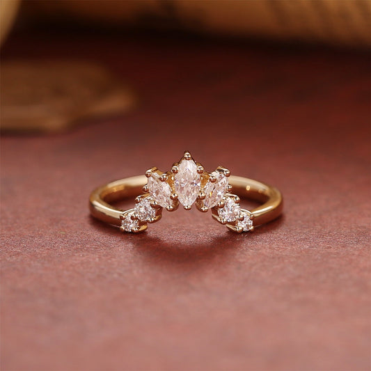 0.15 TCW Marquise Curved Moissanite Wedding Band
