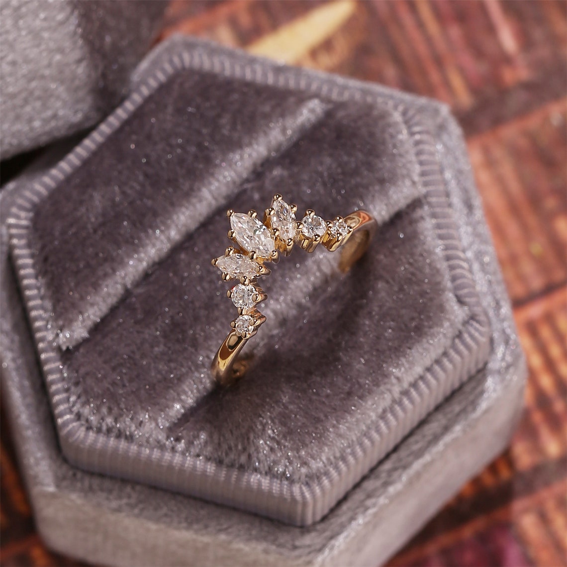 0.15 TCW Marquise Curved Moissanite Wedding Band