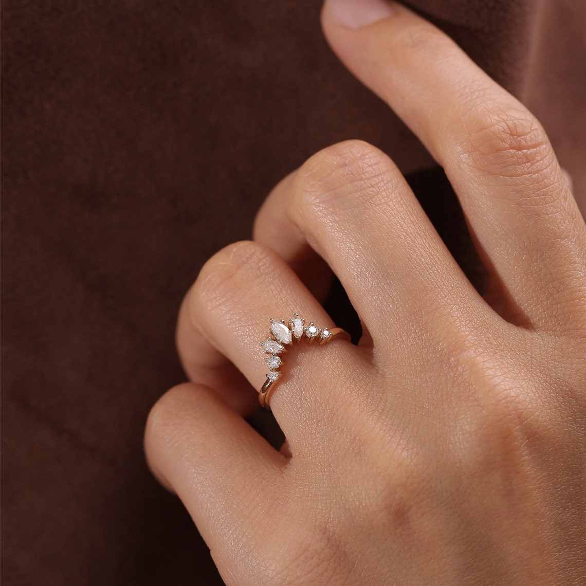 0.15 TCW Marquise Curved Moissanite Wedding Band