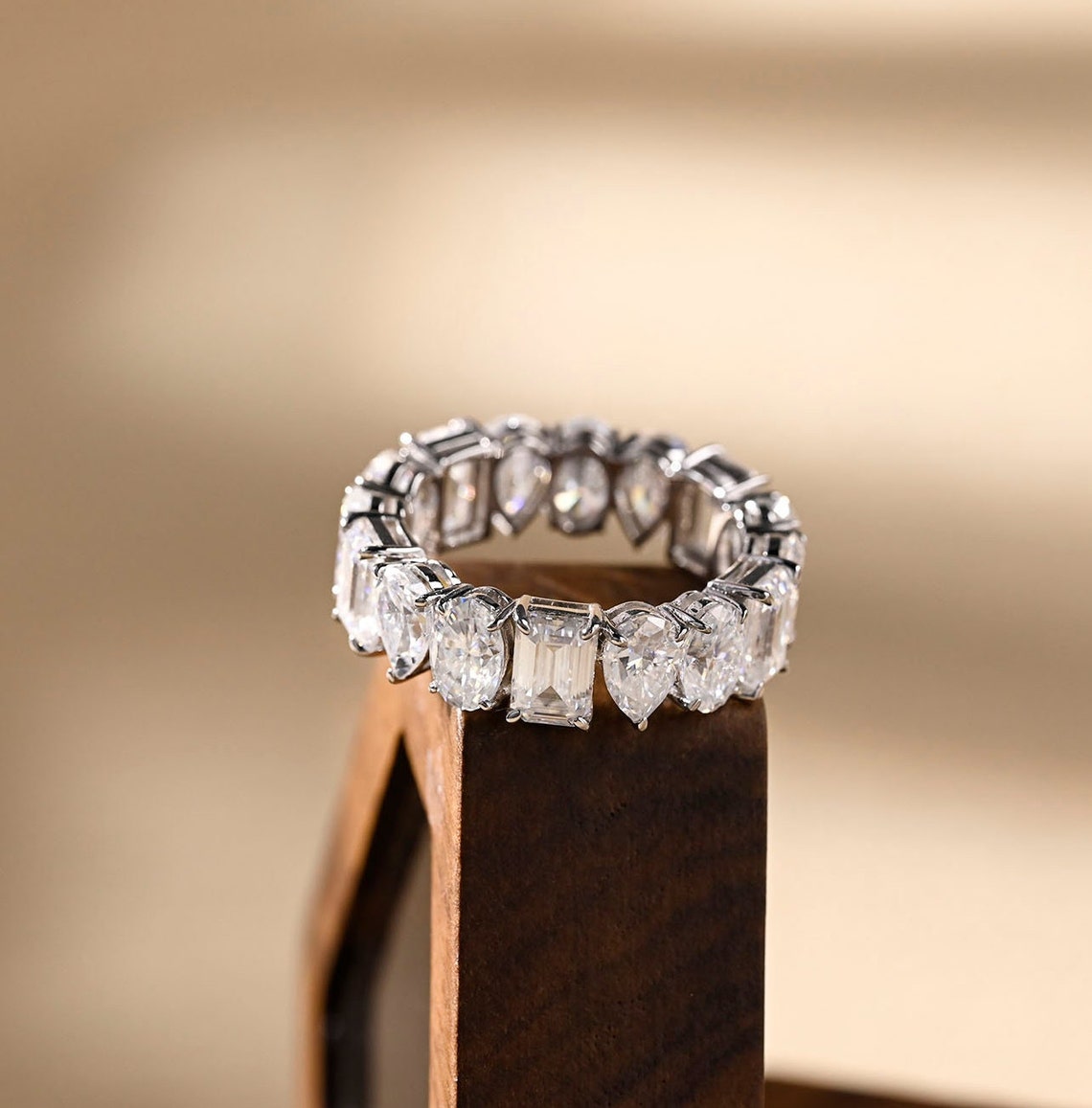 0.4 TCW Oval, Pear & Emerald Full Eternity Moissanite Wedding Band