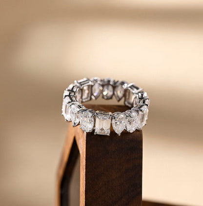 0.4 TCW Oval, Pear & Emerald Full Eternity Moissanite Wedding Band
