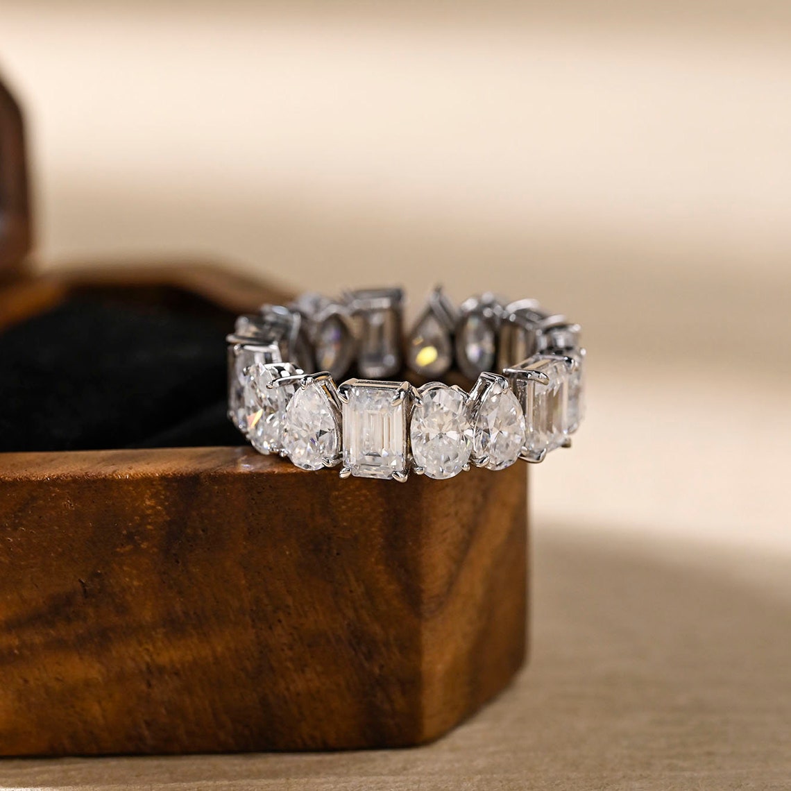 0.4 TCW Oval, Pear & Emerald Full Eternity Moissanite Wedding Band