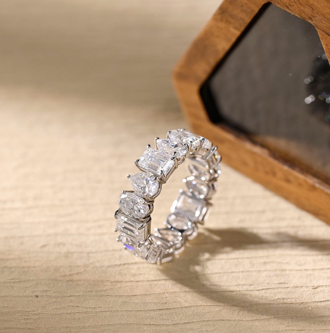 0.4 TCW Oval, Pear & Emerald Full Eternity Moissanite Wedding Band