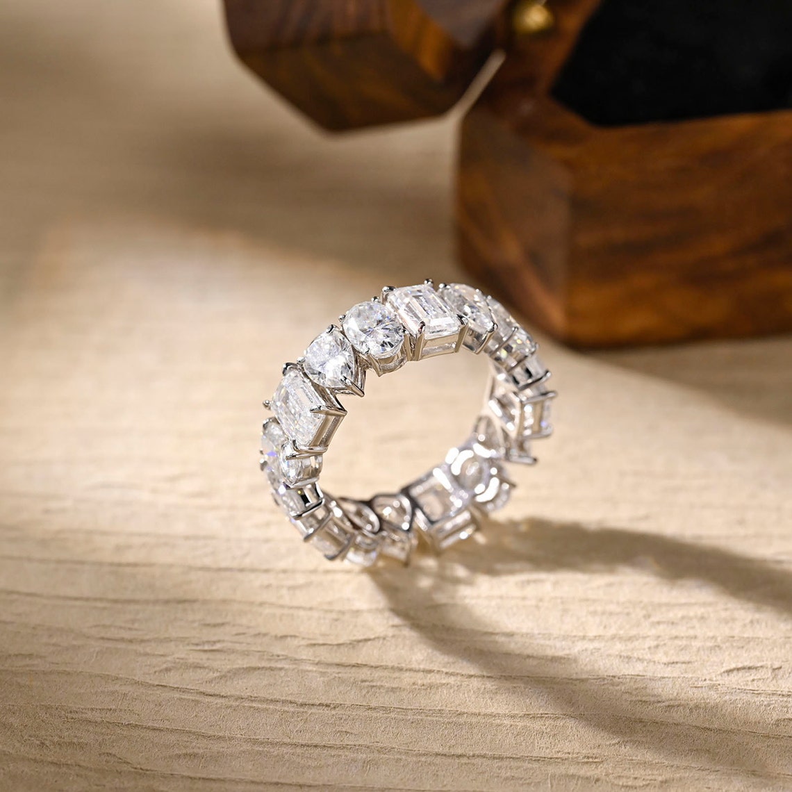 0.4 TCW Oval, Pear & Emerald Full Eternity Moissanite Wedding Band