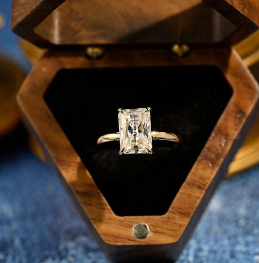 3.5 CT Radiant Hidden Halo Moissanite Engagement Ring