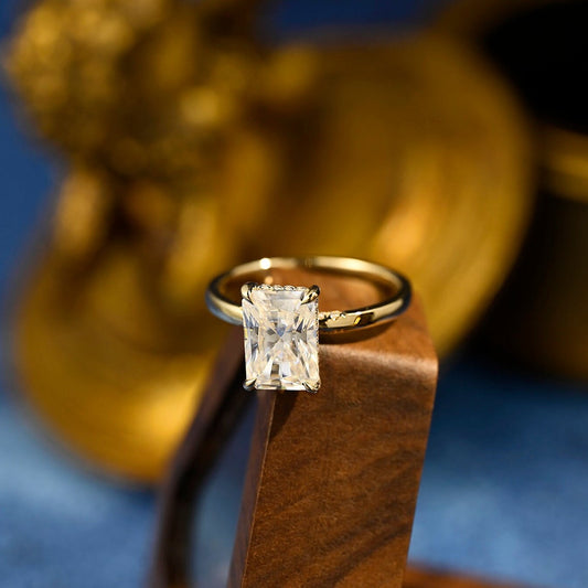 3.5 CT Radiant Hidden Halo Moissanite Engagement Ring