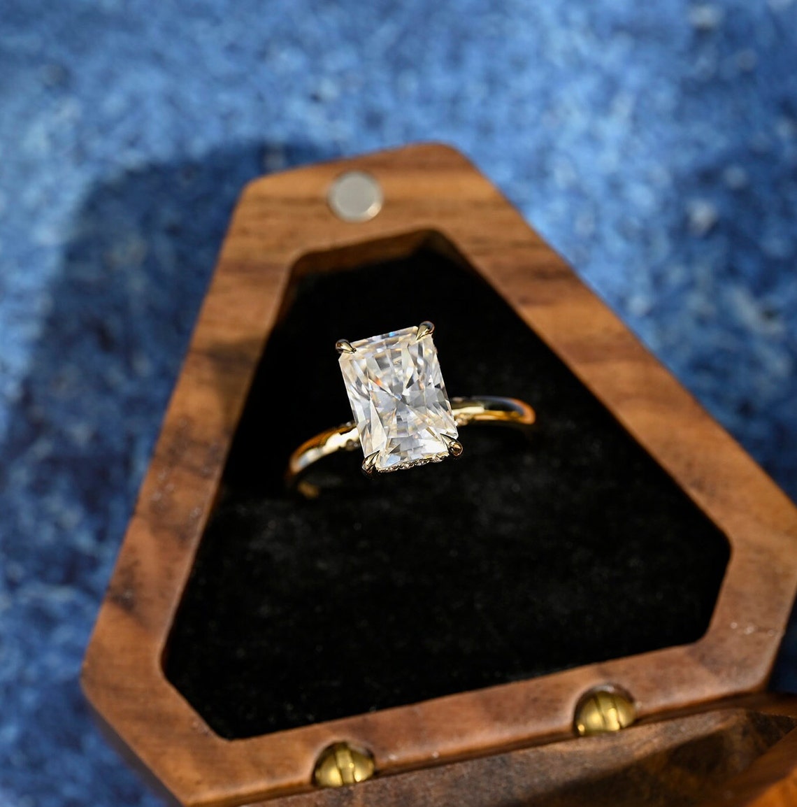 3.5 CT Radiant Hidden Halo Moissanite Engagement Ring