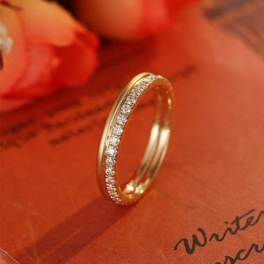 0.3 TCW Round Double Shank & Full Eternity Moissanite Wedding Band