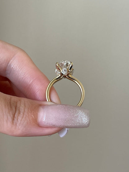 5 CT Oval Shaped Moissanite Engagement Ring In Hidden Halo Design