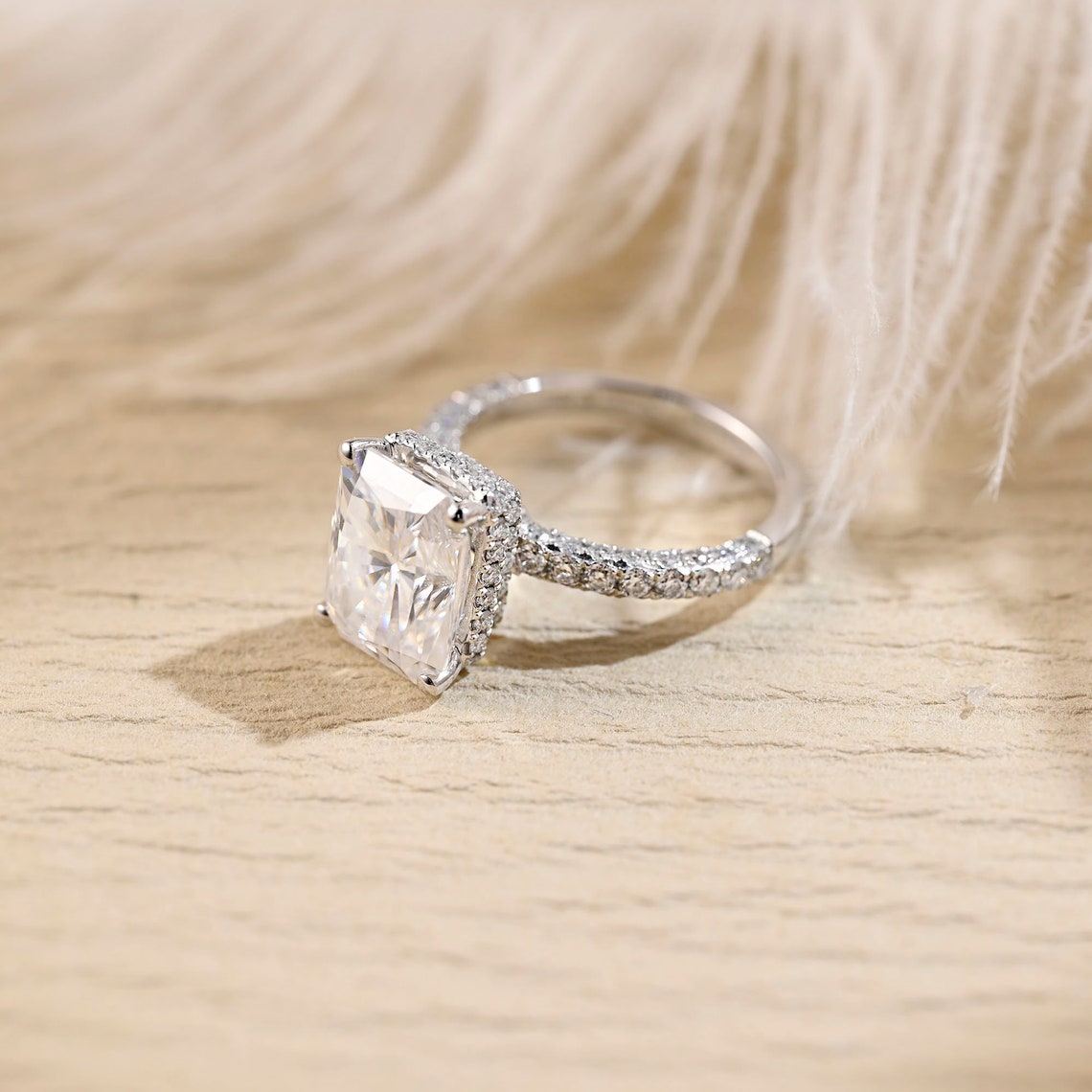 3 CT Radiant Pave Moissanite Engagement Ring