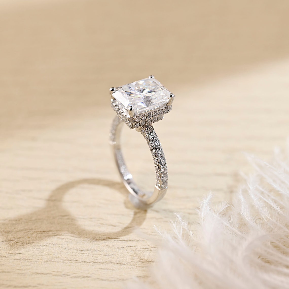 3 CT Radiant Pave Moissanite Engagement Ring