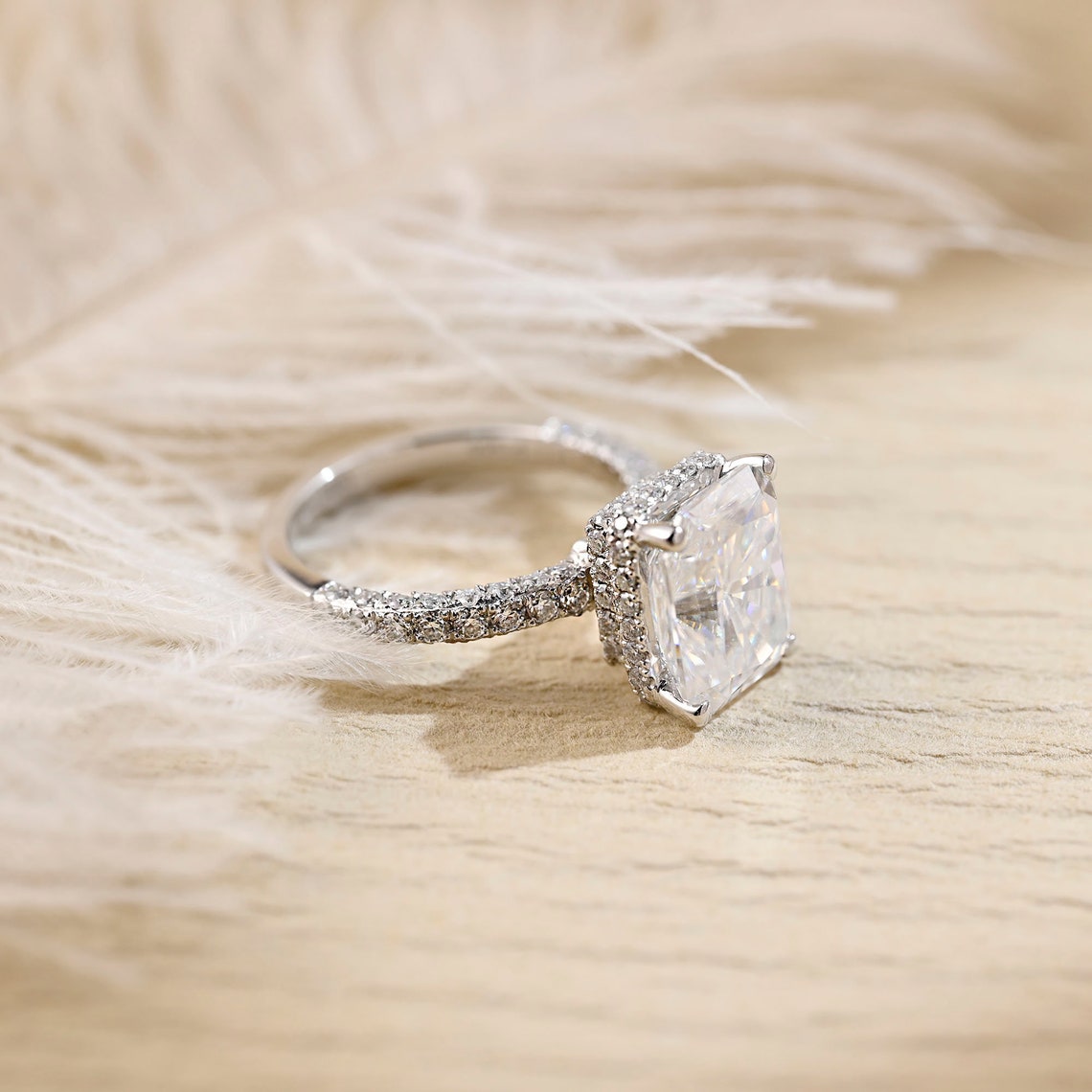 3 CT Radiant Pave Moissanite Engagement Ring