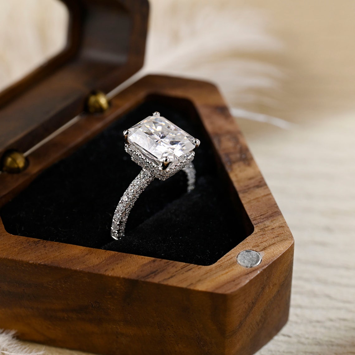 3 CT Radiant Pave Moissanite Engagement Ring