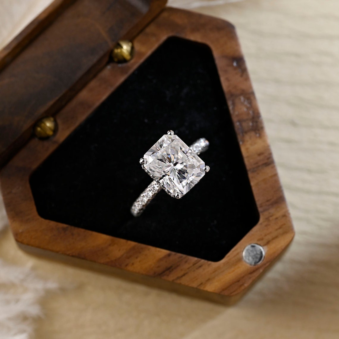 3 CT Radiant Pave Moissanite Engagement Ring