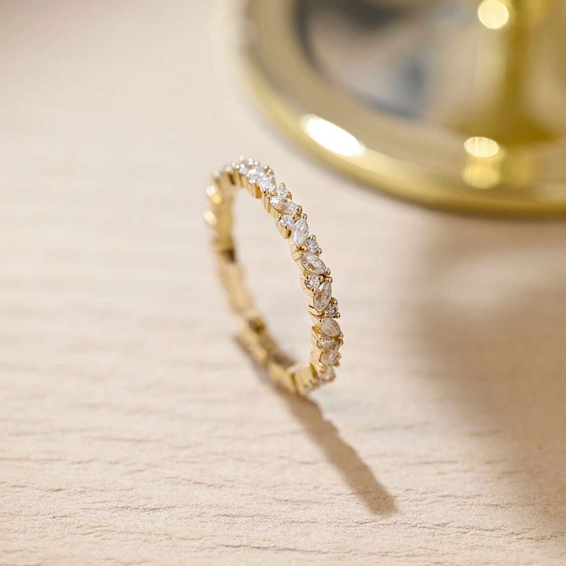 0.1 TCW Round & Marquise Cluster Moissanite Wedding Band