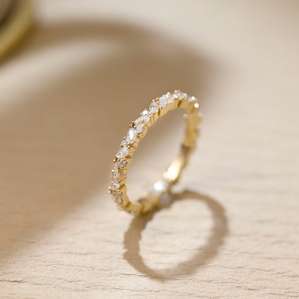 0.1 TCW Round & Marquise Cluster Moissanite Wedding Band