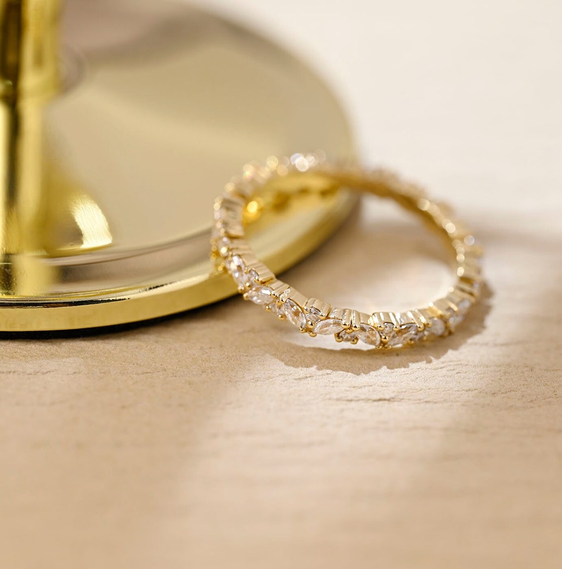 0.1 TCW Round & Marquise Cluster Moissanite Wedding Band
