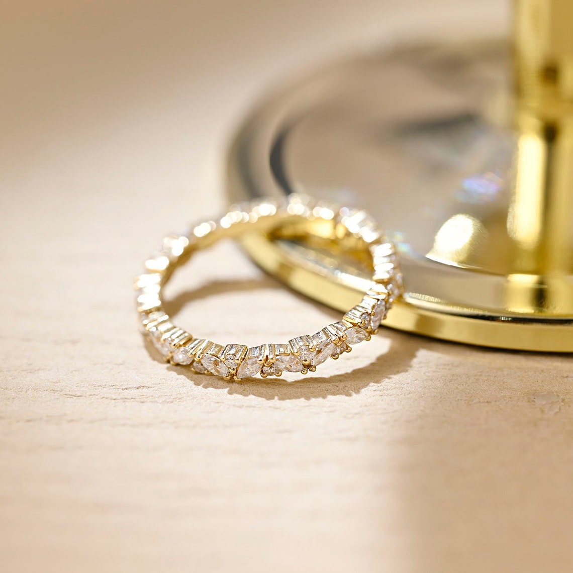 0.1 TCW Round & Marquise Cluster Moissanite Wedding Band