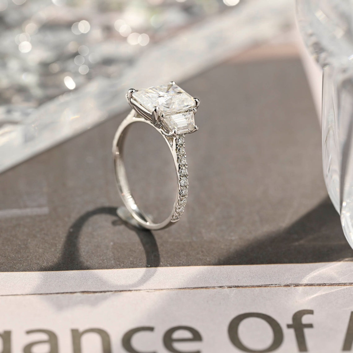 4 CT Radiant Cluster Moissanite Engagement Ring