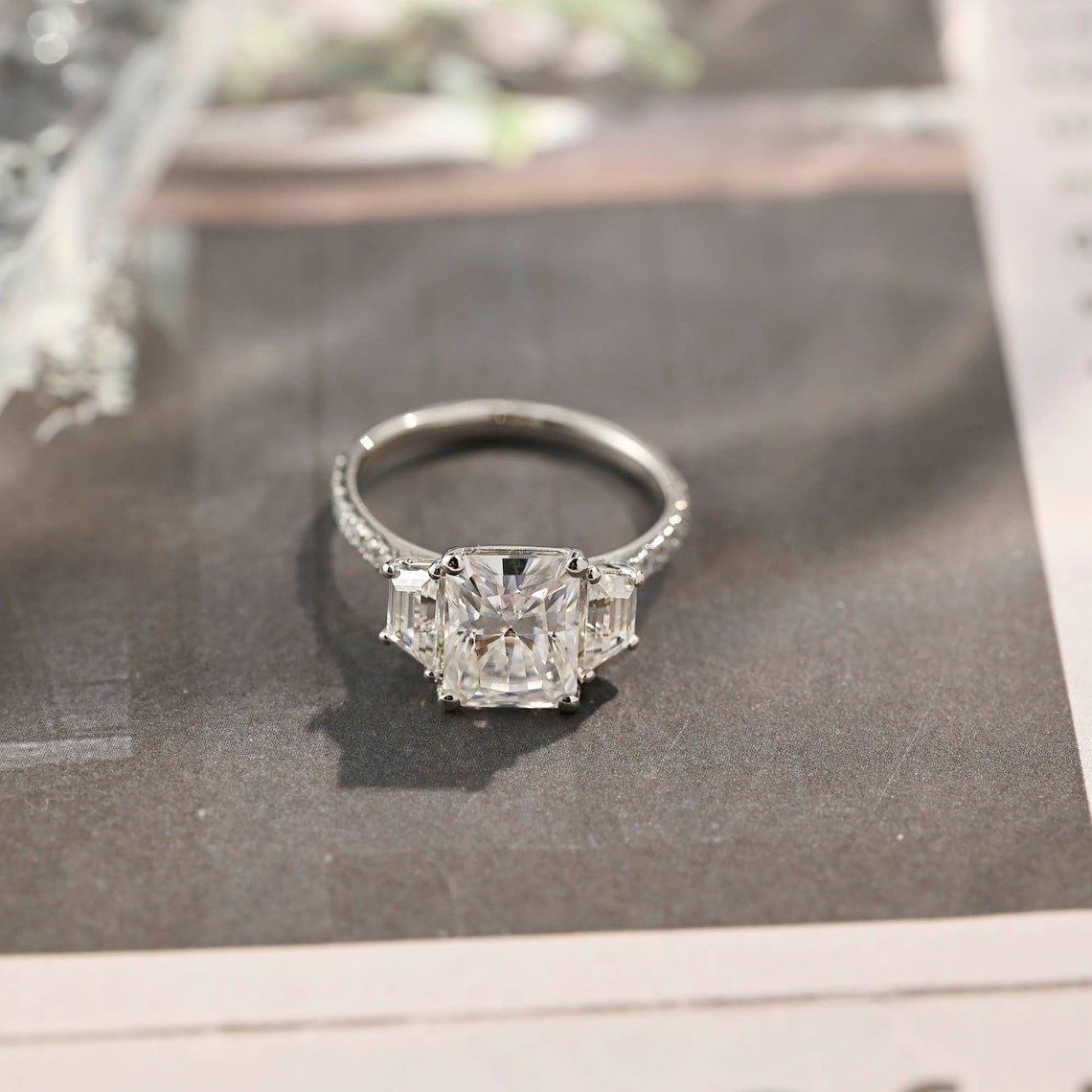 4 CT Radiant Cluster Moissanite Engagement Ring