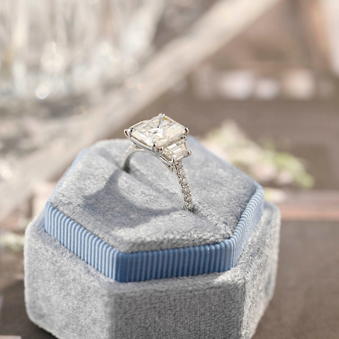 4 CT Radiant Cluster Moissanite Engagement Ring