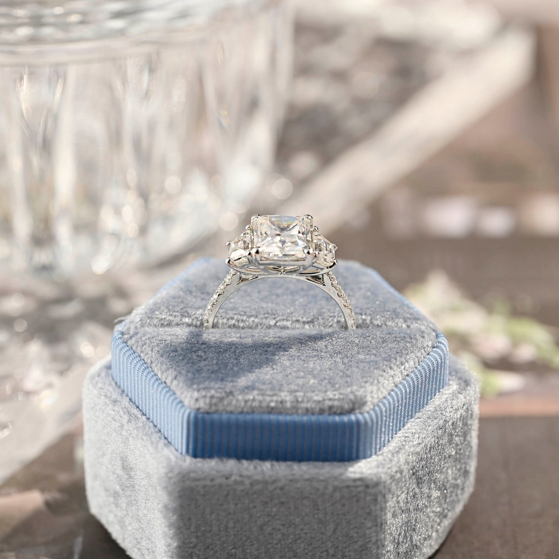 4 CT Radiant Cluster Moissanite Engagement Ring