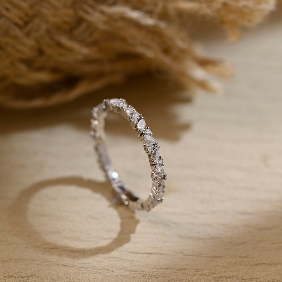 0.3 TCW Round & Marquise Full Eternity Moissanite Wedding Band