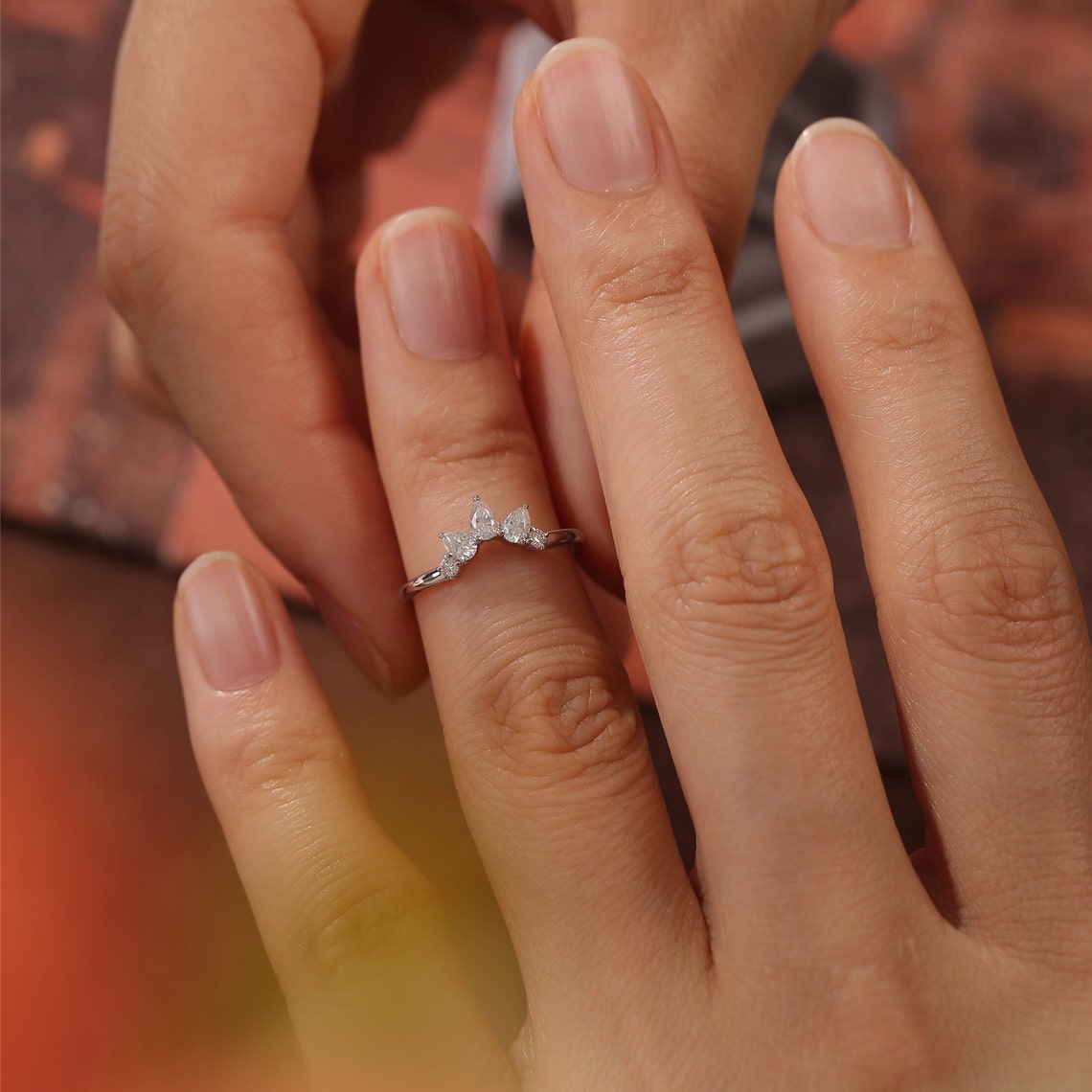 0.2 Pear & Round Curved Moissanite Wedding Band
