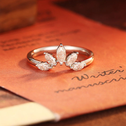 0.15 TCW Marquise Curved Moissanite Wedding Band