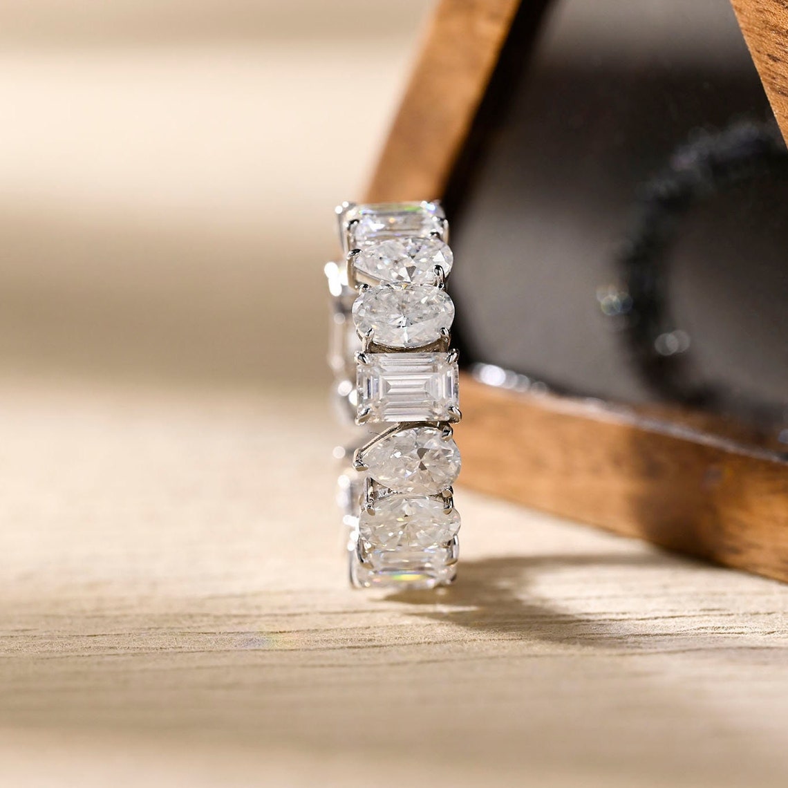 0.4 TCW Oval, Pear & Emerald Full Eternity Moissanite Wedding Band