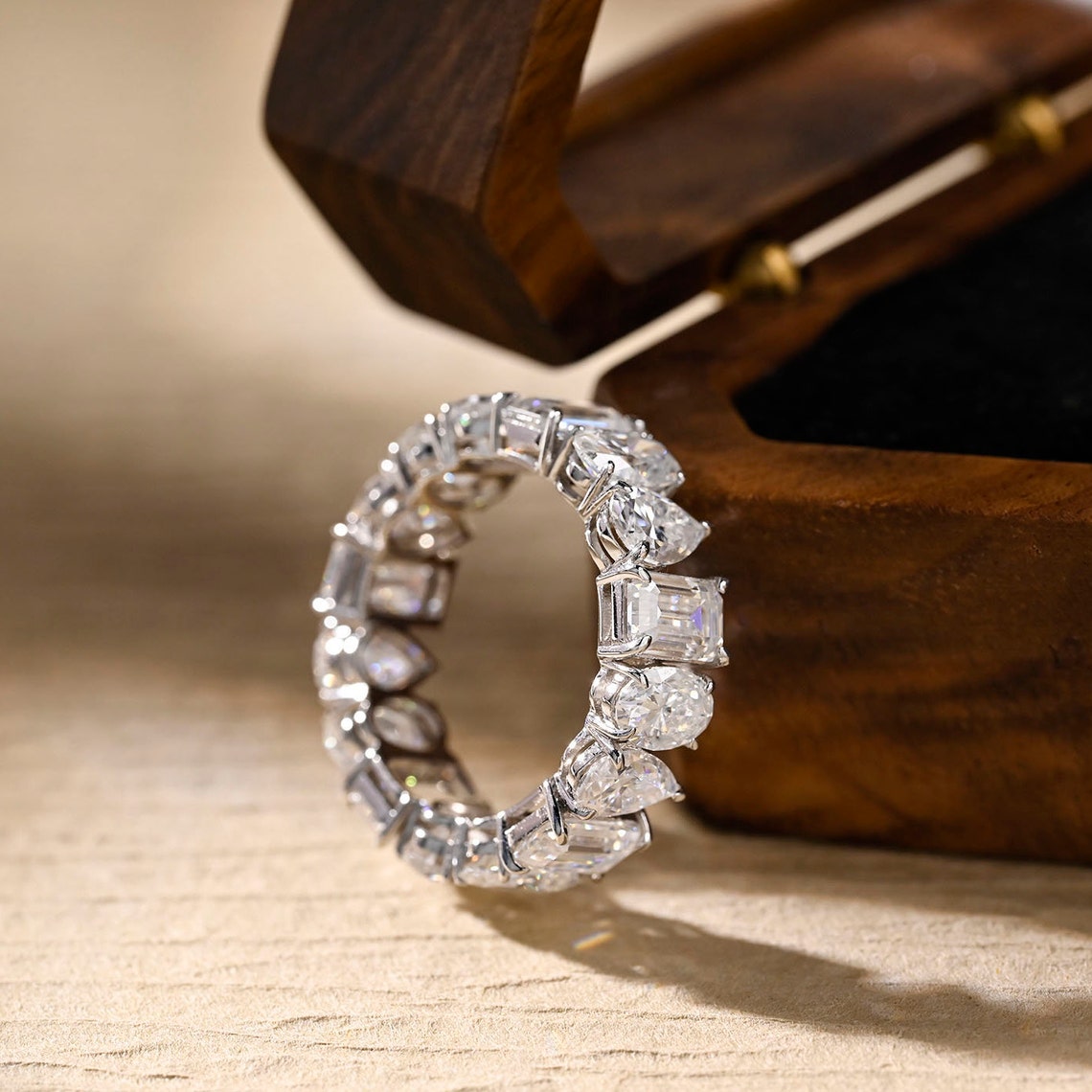 0.4 TCW Oval, Pear & Emerald Full Eternity Moissanite Wedding Band