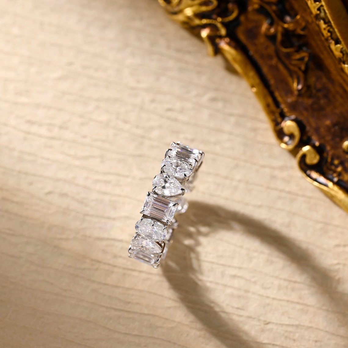 0.4 TCW Oval, Pear & Emerald Full Eternity Moissanite Wedding Band