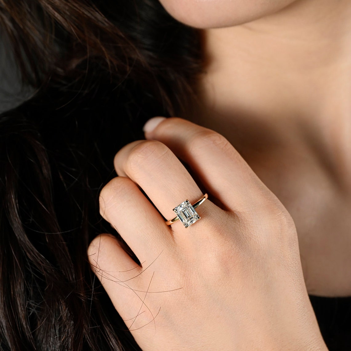 3.5 CT Radiant Hidden Halo Moissanite Engagement Ring