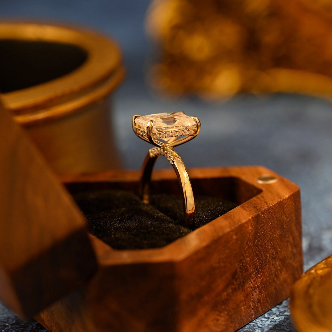 3.5 CT Radiant Hidden Halo Moissanite Engagement Ring
