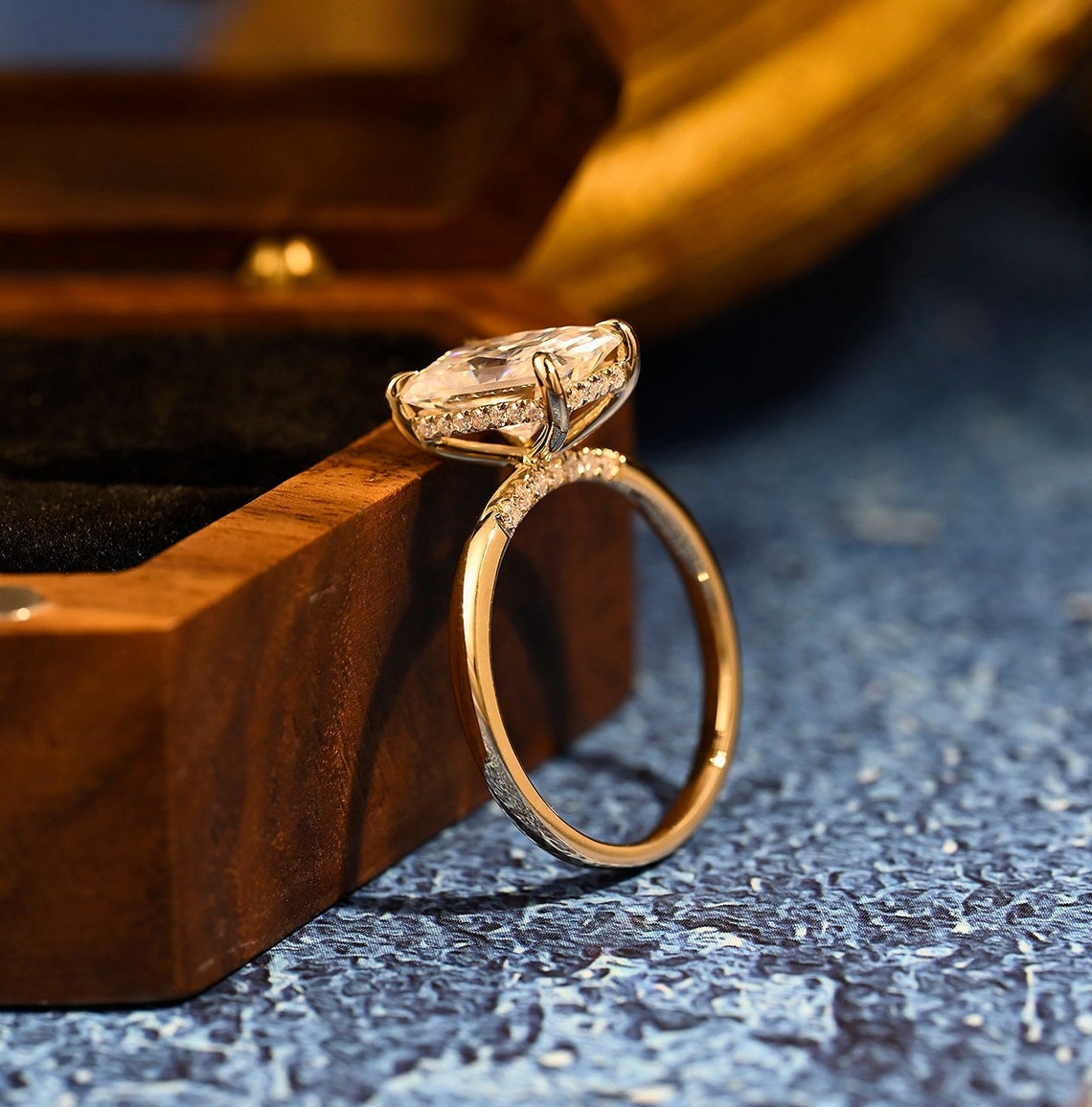 3.5 CT Radiant Hidden Halo Moissanite Engagement Ring