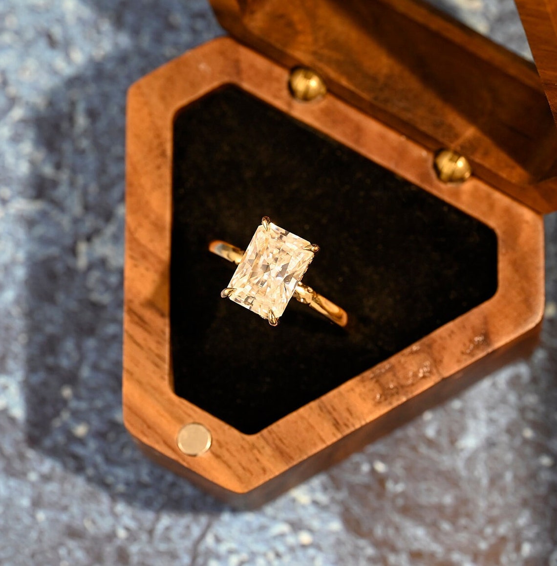3.5 CT Radiant Hidden Halo Moissanite Engagement Ring