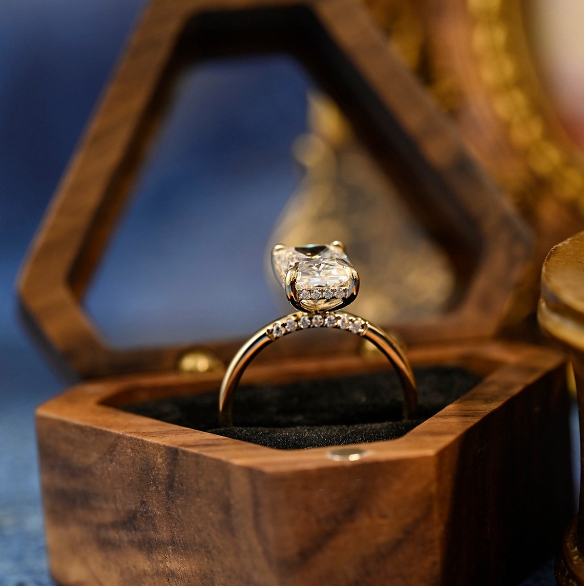 3.5 CT Radiant Hidden Halo Moissanite Engagement Ring