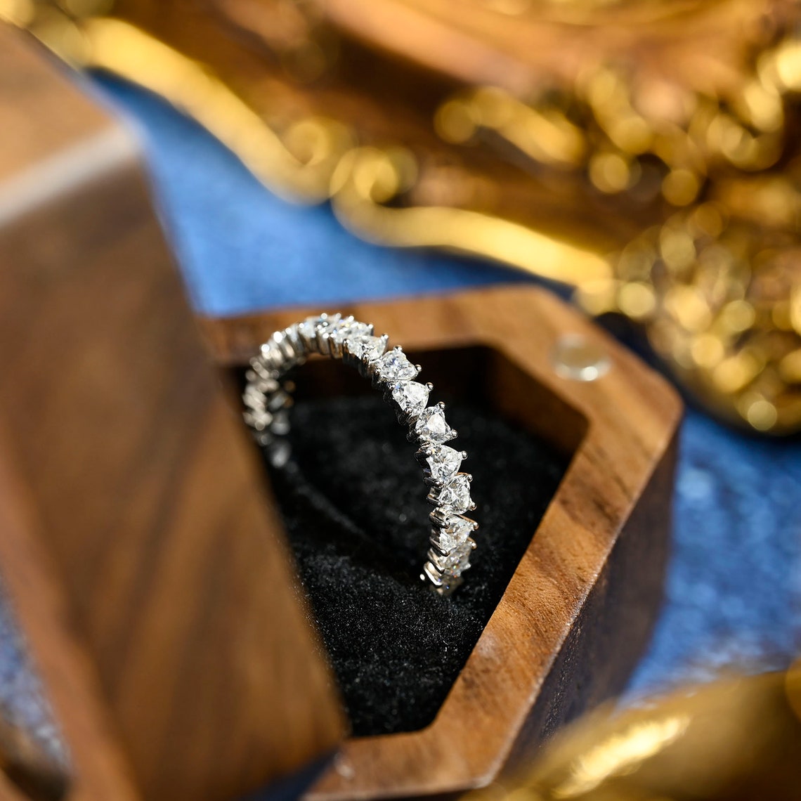 0.9 TCW Heart Full Eternity Moissanite Wedding Band